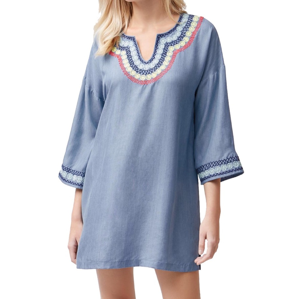 •Tommy Bahama• Chambray Embroidered Coverup Dress